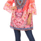 Sakkas Inna Colorful Shift Dress Tunic with Bell Ruffled Sleeves & Rhinestones