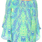 Sakkas Inna Colorful Shift Dress Tunic with Bell Ruffled Sleeves & Rhinestones
