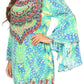 Sakkas Inna Colorful Shift Dress Tunic with Bell Ruffled Sleeves & Rhinestones