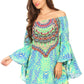 Sakkas Inna Colorful Shift Dress Tunic with Bell Ruffled Sleeves & Rhinestones