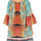Sakkas Inna Colorful Shift Dress Tunic with Bell Ruffled Sleeves & Rhinestones