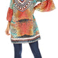 Sakkas Inna Colorful Shift Dress Tunic with Bell Ruffled Sleeves & Rhinestones