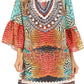 Sakkas Inna Colorful Shift Dress Tunic with Bell Ruffled Sleeves & Rhinestones