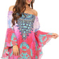 Sakkas Inna Colorful Shift Dress Tunic with Bell Ruffled Sleeves & Rhinestones