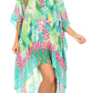 Sakkas Laisson Flowy Hi Low Caftan Rhinestone Boxy V Neck Dress Top Cover / Up