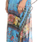 Sakkas Wilder Printed Design Long Sheer Rhinestone Caftan Dress / Cover Up