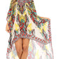 Sakkas Laisson Flowy Hi Low Caftan Rhinestone Boxy V Neck Dress Top Cover / Up