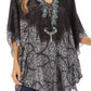 Sakkas Tallulah Wide Circle Blouse V Neck Top With Tassle Ties And Rhinestones
