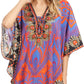Sakkas Tallulah Wide Circle Blouse V Neck Top With Tassle Ties And Rhinestones