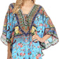 Sakkas Tallulah Wide Circle Blouse V Neck Top With Tassle Ties And Rhinestones