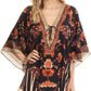 Sakkas Tallulah Wide Circle Blouse V Neck Top With Tassle Ties And Rhinestones