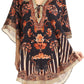 Sakkas Tallulah Wide Circle Blouse V Neck Top With Tassle Ties And Rhinestones