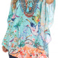 Sakkas Tallulah Wide Circle Blouse V Neck Top With Tassle Ties And Rhinestones