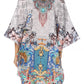 Sakkas Tallulah Wide Circle Blouse V Neck Top With Tassle Ties And Rhinestones
