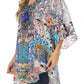 Sakkas Tallulah Wide Circle Blouse V Neck Top With Tassle Ties And Rhinestones