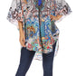 Sakkas Tallulah Wide Circle Blouse V Neck Top With Tassle Ties And Rhinestones