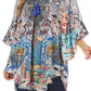 Sakkas Tallulah Wide Circle Blouse V Neck Top With Tassle Ties And Rhinestones