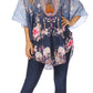 Sakkas Tallulah Wide Circle Blouse V Neck Top With Tassle Ties And Rhinestones