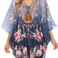 Sakkas Tallulah Wide Circle Blouse V Neck Top With Tassle Ties And Rhinestones
