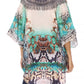 Sakkas Tallulah Wide Circle Blouse V Neck Top With Tassle Ties And Rhinestones