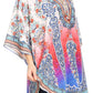 Sakkas Tallulah Wide Circle Blouse V Neck Top With Tassle Ties And Rhinestones