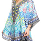 Sakkas Tallulah Wide Circle Blouse V Neck Top With Tassle Ties And Rhinestones