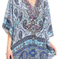 Sakkas Tallulah Wide Circle Blouse V Neck Top With Tassle Ties And Rhinestones