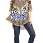 Sakkas Tallulah Wide Circle Blouse V Neck Top With Tassle Ties And Rhinestones
