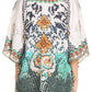 Sakkas Tallulah Wide Circle Blouse V Neck Top With Tassle Ties And Rhinestones