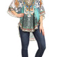 Sakkas Tallulah Wide Circle Blouse V Neck Top With Tassle Ties And Rhinestones