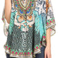 Sakkas Tallulah Wide Circle Blouse V Neck Top With Tassle Ties And Rhinestones
