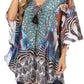 Sakkas Tallulah Wide Circle Blouse V Neck Top With Tassle Ties And Rhinestones