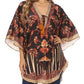 Sakkas Tallulah Wide Circle Blouse V Neck Top With Tassle Ties And Rhinestones