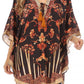 Sakkas Tallulah Wide Circle Blouse V Neck Top With Tassle Ties And Rhinestones