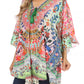 Sakkas Tallulah Wide Circle Blouse V Neck Top With Tassle Ties And Rhinestones