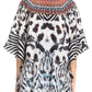 Sakkas Tallulah Wide Circle Blouse V Neck Top With Tassle Ties And Rhinestones