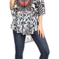 Sakkas Tallulah Wide Circle Blouse V Neck Top With Tassle Ties And Rhinestones