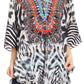 Sakkas Tallulah Wide Circle Blouse V Neck Top With Tassle Ties And Rhinestones