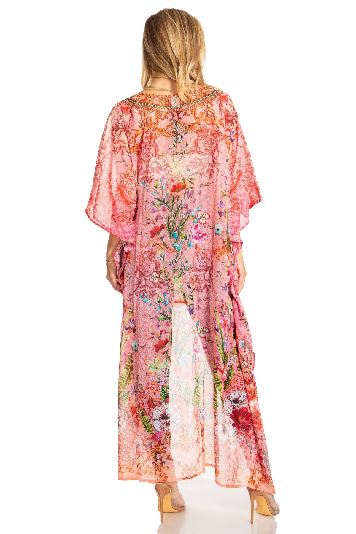 Sakkas Zeke Hi Low V-Neck Caftan Dress Printed Top Cover / Up