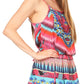 Sakkas Sade Colorful Sleeveless Short Romper with Pockets and Rhinestones