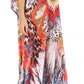 Sakkas Anahi Flowy Design V Neck Long Caftan Dress / Cover Up With Rhinestone