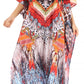 Sakkas Anahi Flowy Design V Neck Long Caftan Dress / Cover Up With Rhinestone