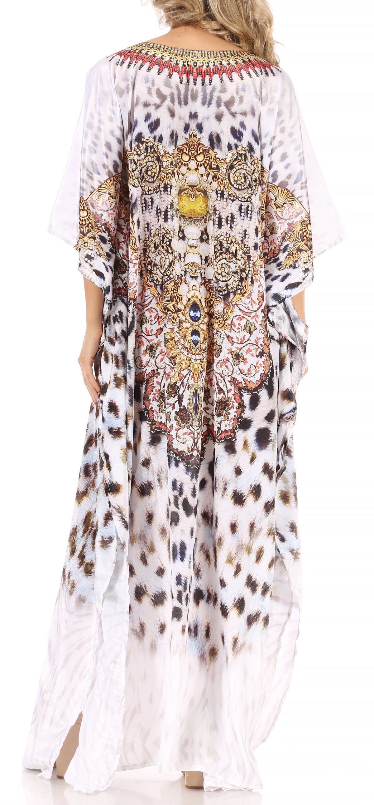 Sakkas Anahi Flowy Design V Neck Long Caftan Dress / Cover Up With Rhinestone