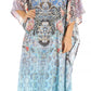 Sakkas Anahi Flowy Design V Neck Long Caftan Dress / Cover Up With Rhinestone