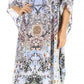 Sakkas Anahi Flowy Design V Neck Long Caftan Dress / Cover Up With Rhinestone