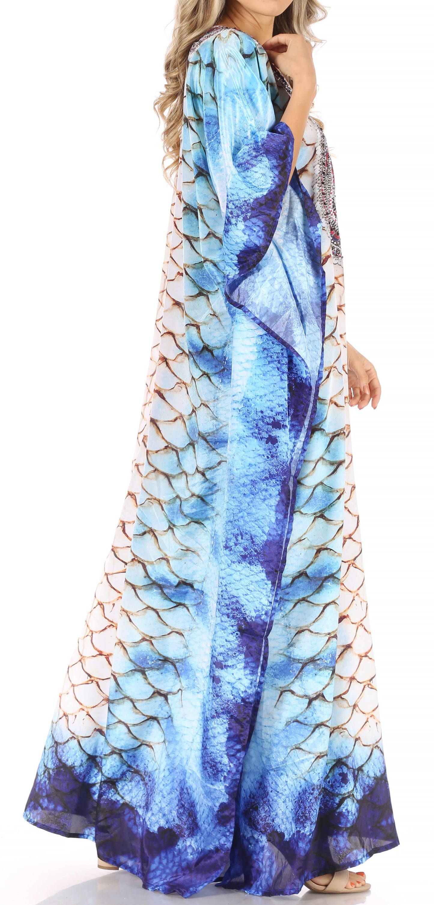 Sakkas Anahi Flowy Design V Neck Long Caftan Dress / Cover Up With Rhinestone