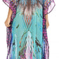 Sakkas Wilder Printed Design Long Sheer Rhinestone Caftan Dress / Cover Up