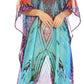 Sakkas Wilder Printed Design Long Sheer Rhinestone Caftan Dress / Cover Up
