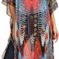 Sakkas Wilder Printed Design Long Sheer Rhinestone Caftan Dress / Cover Up