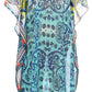 Sakkas Wilder Printed Design Long Sheer Rhinestone Caftan Dress / Cover Up